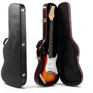 KST 39in Brown Hard Shell Guitar Case Wood Leather Design-0